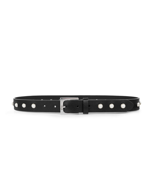 Machka Synthetic Leather Pearl Detail Belt Black