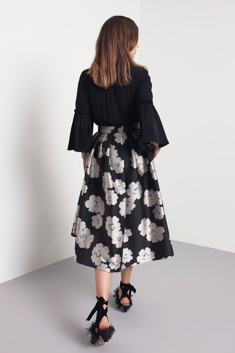 Machka Floral Print Midi Skirt Black