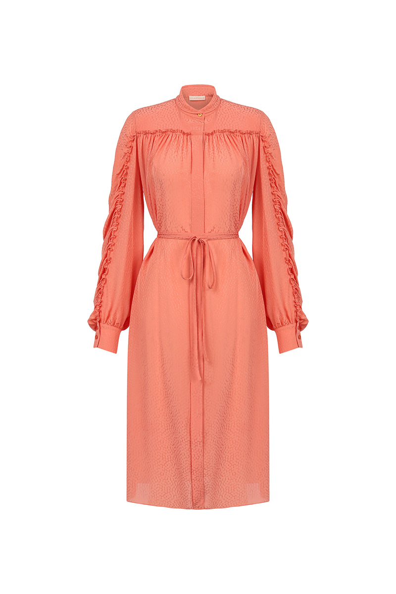 Machka Jacquard Midi Shirt Dress Peach