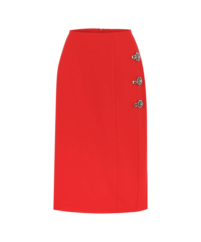 Machka Button Accessory Pencil Skirt Red