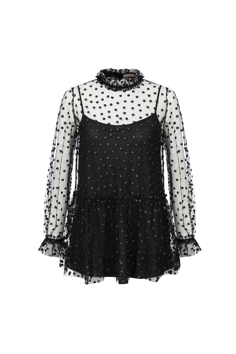 Machka Polka Dot Tulle Blouse Black