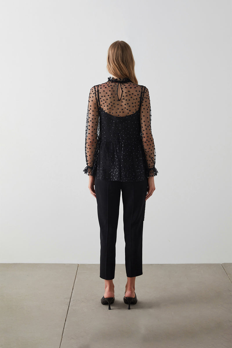 Machka Polka Dot Tulle Blouse Black