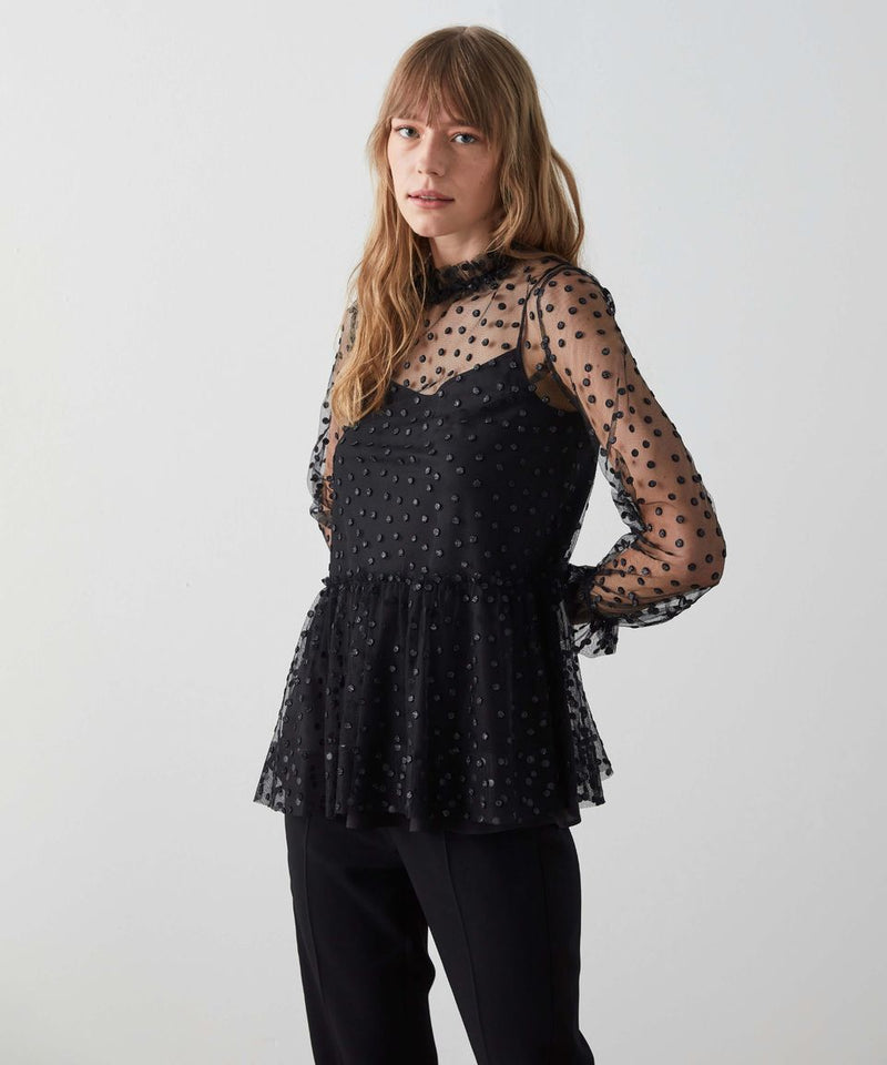 Machka Polka Dot Tulle Blouse Black