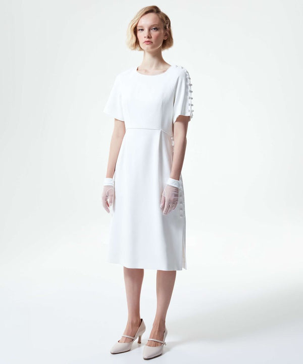 Machka Stylish One Sided Pearl Solid Dress Off White