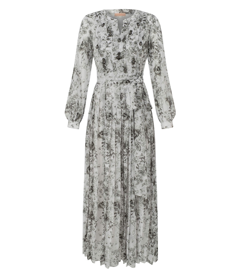 Machka Floral Pleated Printed Maxi Dress Grey