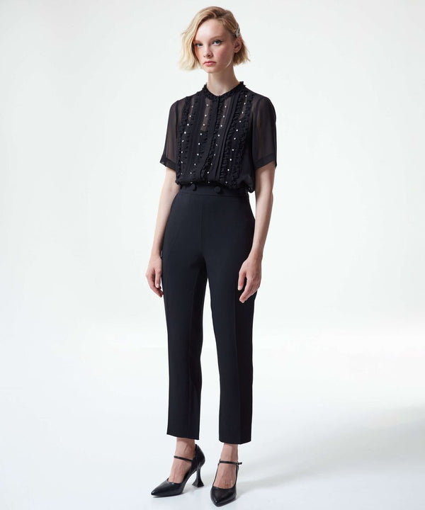 Machka Solid Pegged Trouser With Buttoned Waist Black