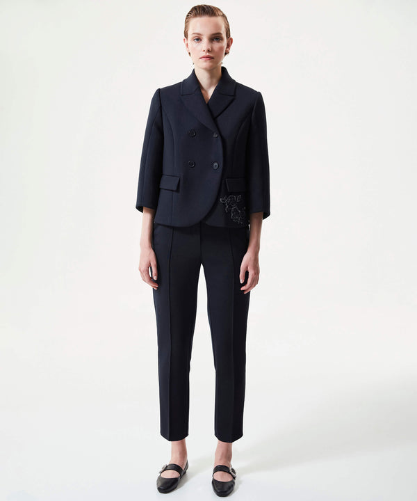 Machka Double Breasted Blazer With Embellishment Navy Blue
