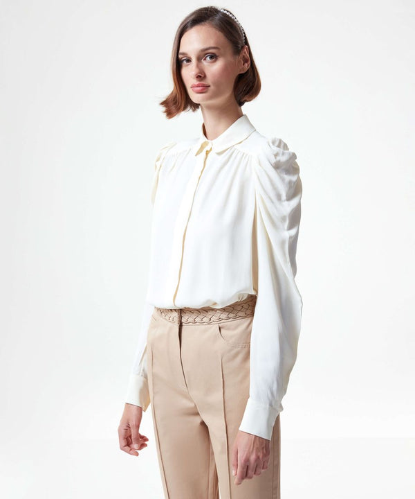 Machka Puff Sleeve Solid Shirt Off White