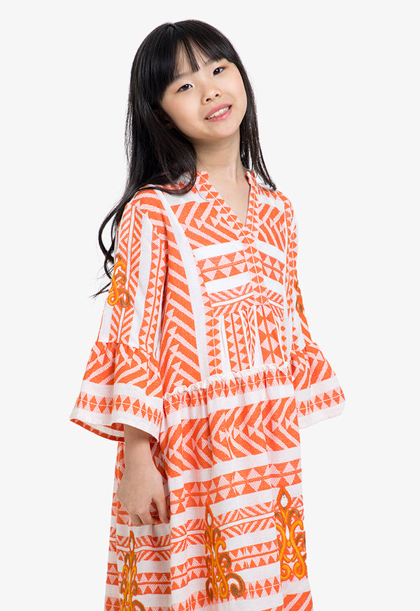 Choice Kids Contrast Long Sleeves Dress Orange