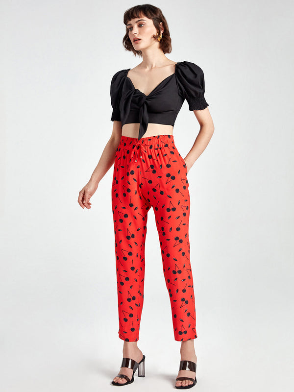 Nocturne Trouser Print Silk Red - Wardrobe Fashion