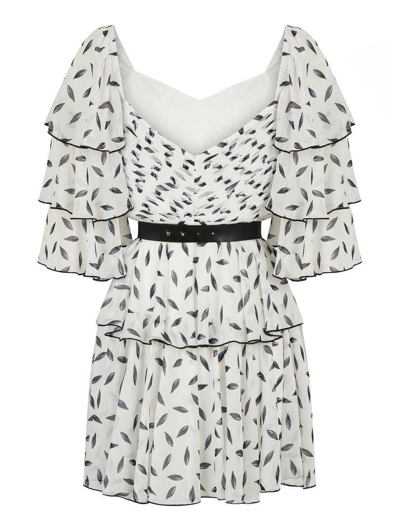 Nocturne Dress Short Layered + Belt Off White - Wardrobe Fashion