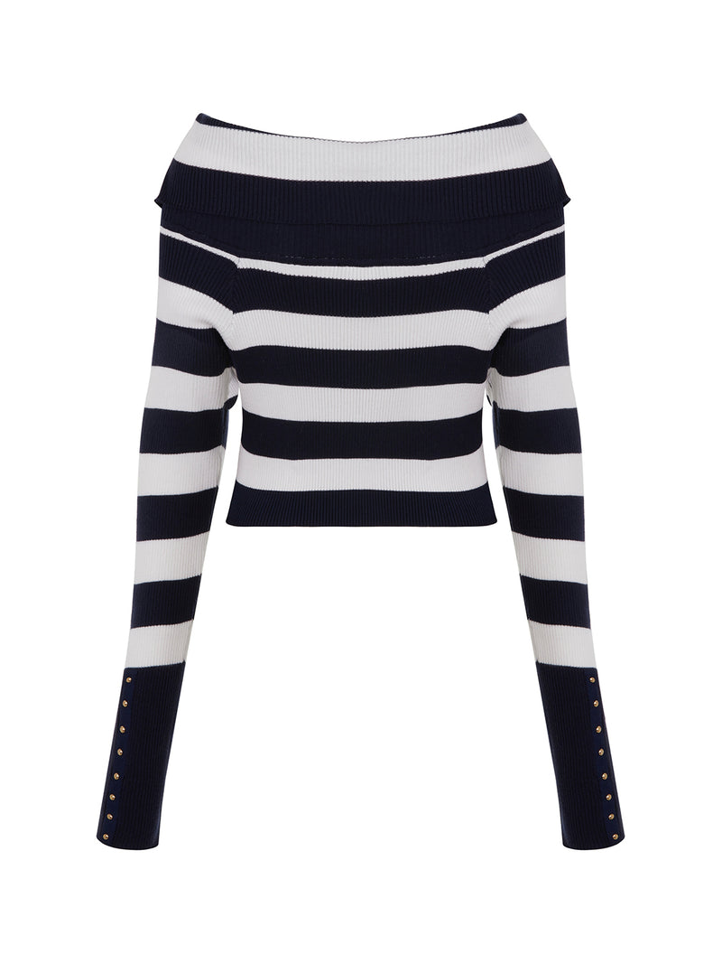 Nocturne Striped Cropped Knitwear Black