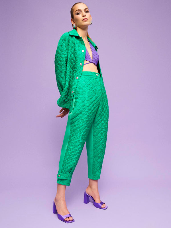 Nocturne Quilted Solid Trousers Green