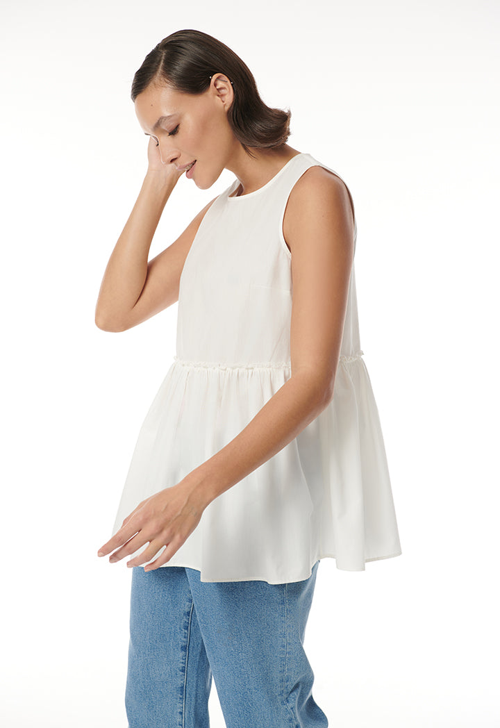 Choice Sleeveless Solid Gathered Top Offwhite