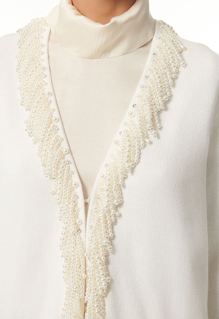 Choice Outerwear With Pearl-Embellished Offwhite