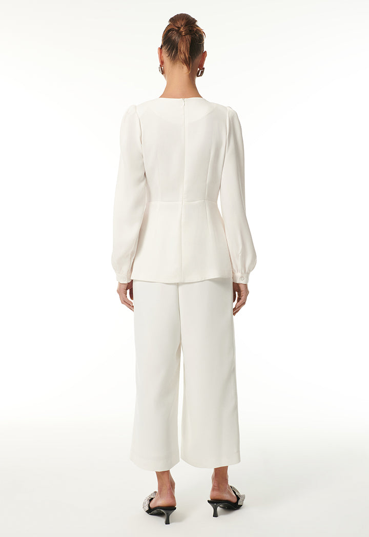 Choice Elegant Blouse With Extended Collar Offwhite