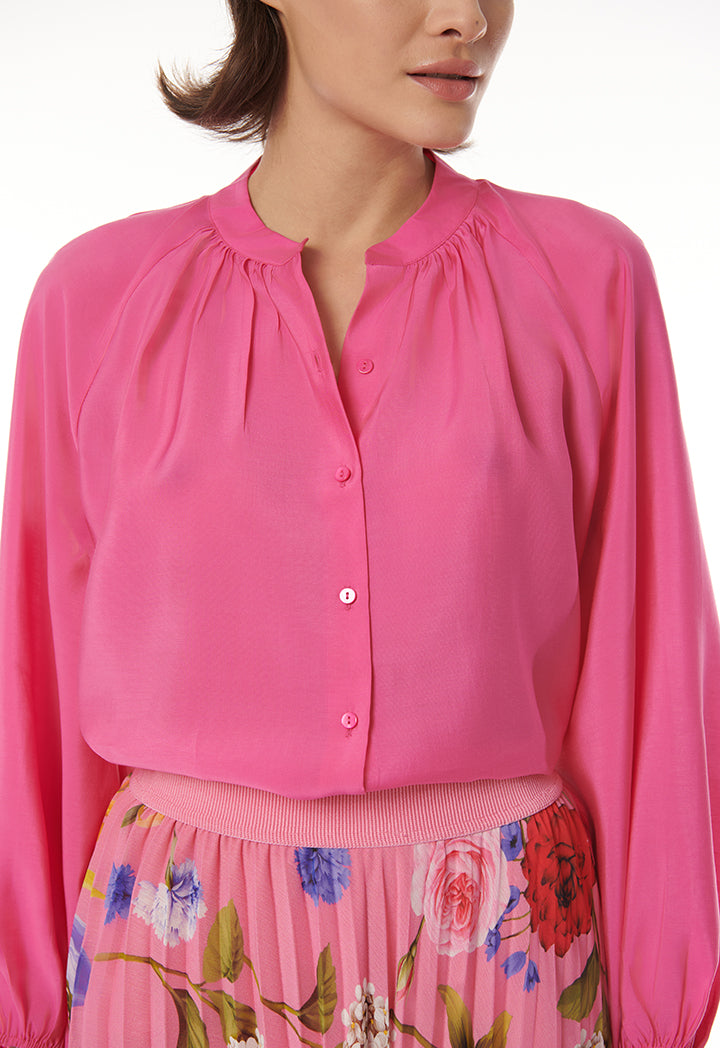 Choice Gathered Solid Basic Blouse Pink