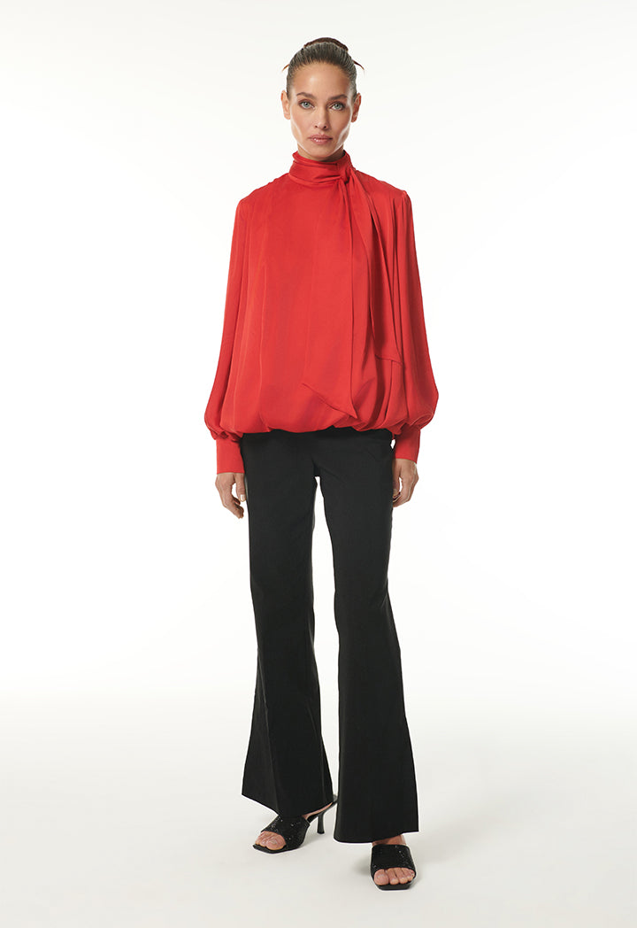Choice Solid Collar Detail Blouse Red