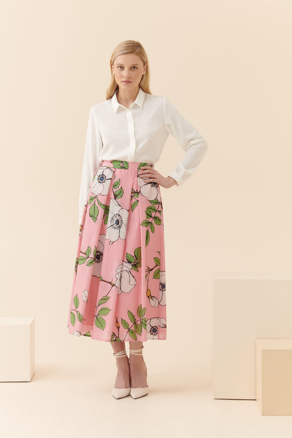 Roman Floral Patterned Midi Skirt Multi Color