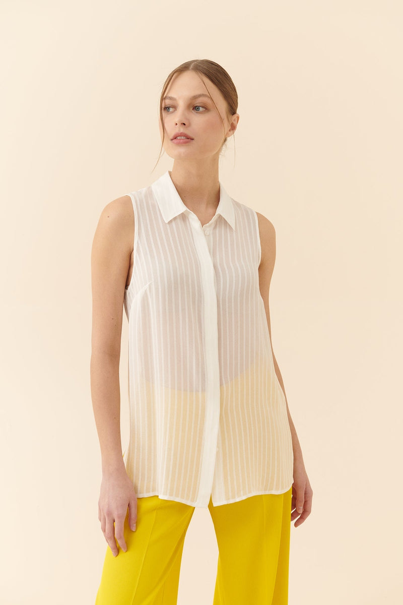 Roman Striped Pattern Sleeveless Shirt White