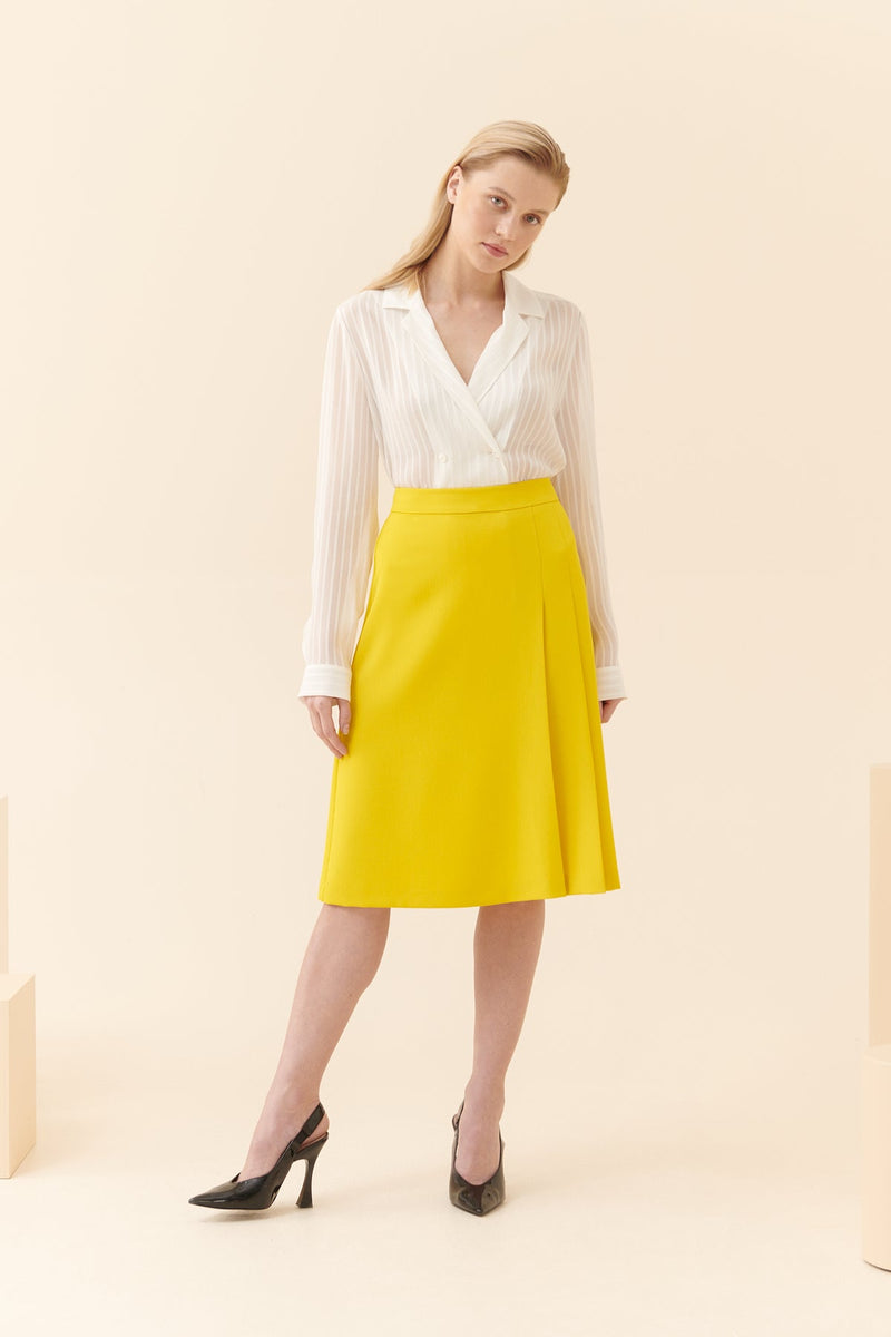 Roman Solid Pleated Detail Skirt Yellow