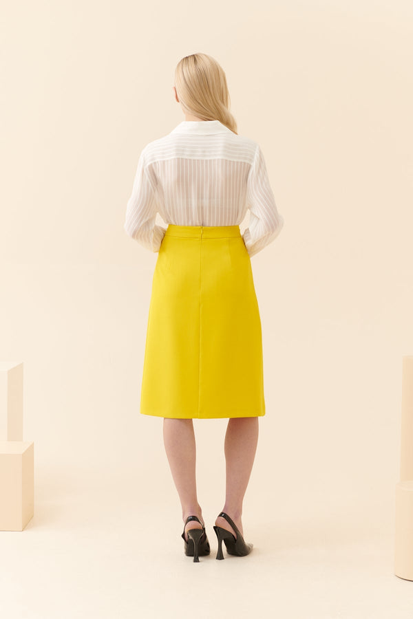 Roman Solid Pleated Detail Skirt Yellow