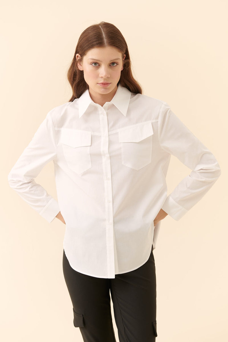 Roman Poplin Women'S Shirt With Pocket White
