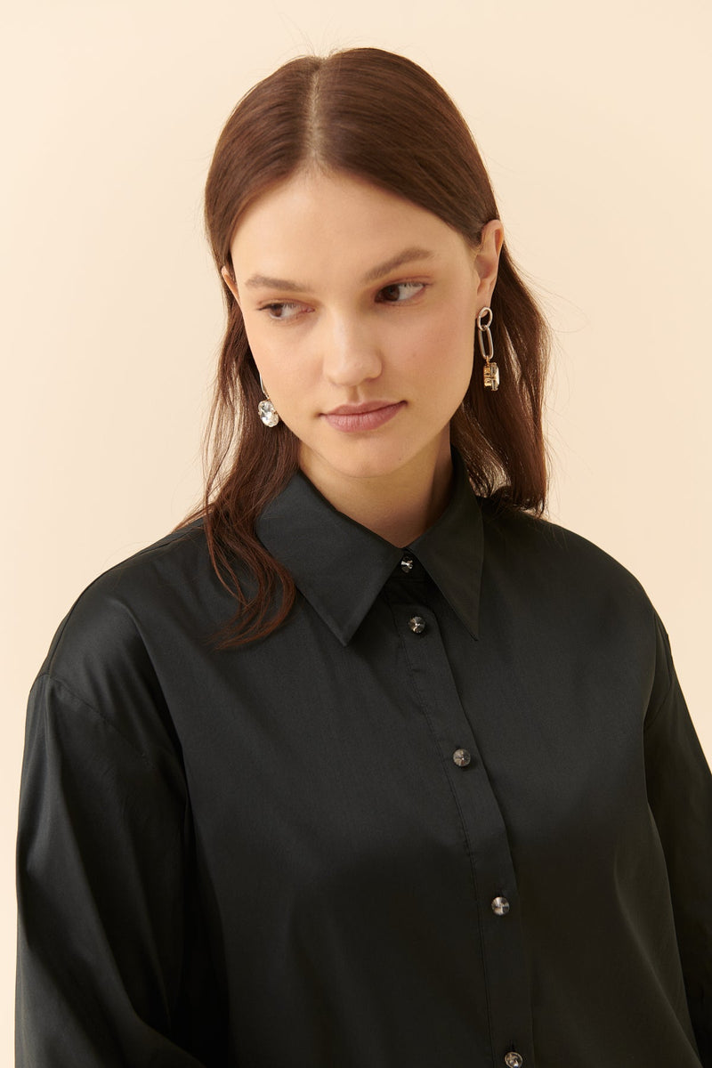Roman Taffeta Women'S Shirt With Stone Buttons Black