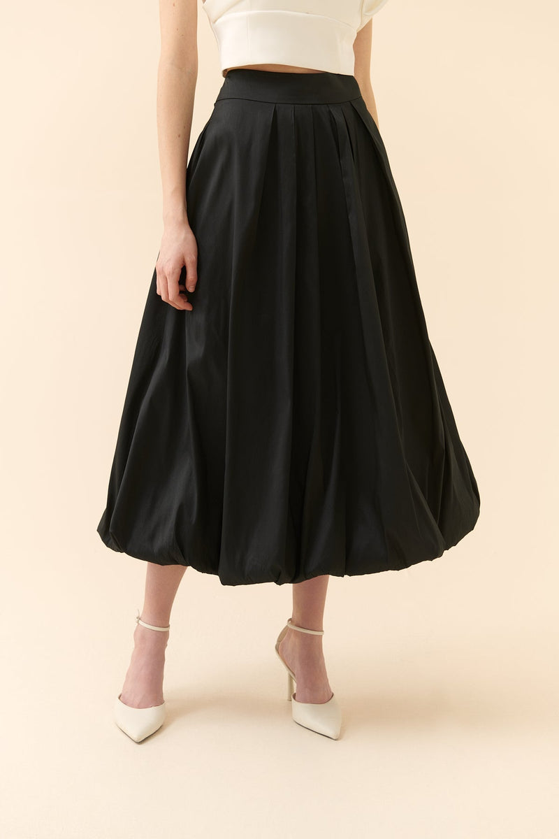 Roman Solid Taffeta Pleated Skirt Black