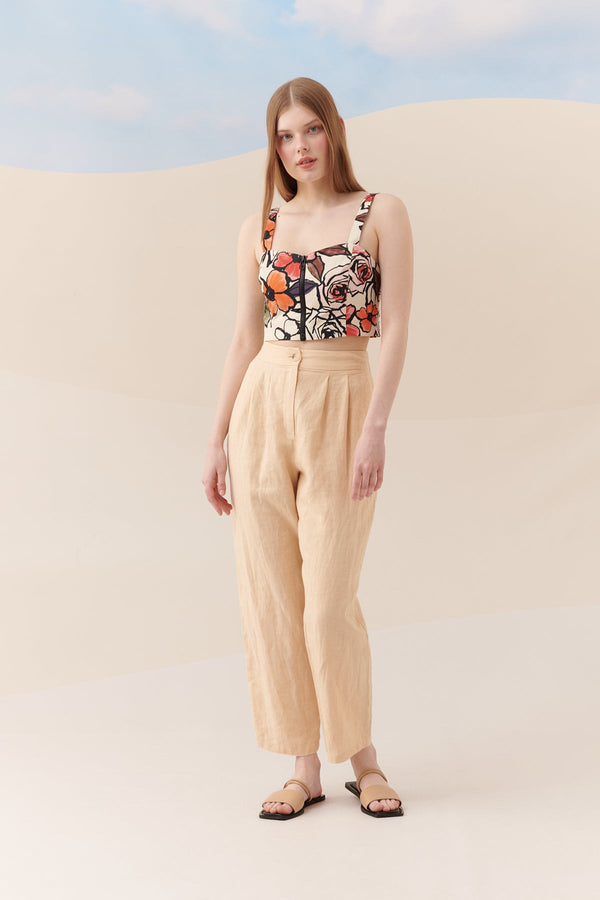 Roman Solid Pleat Detail Trousers Natural