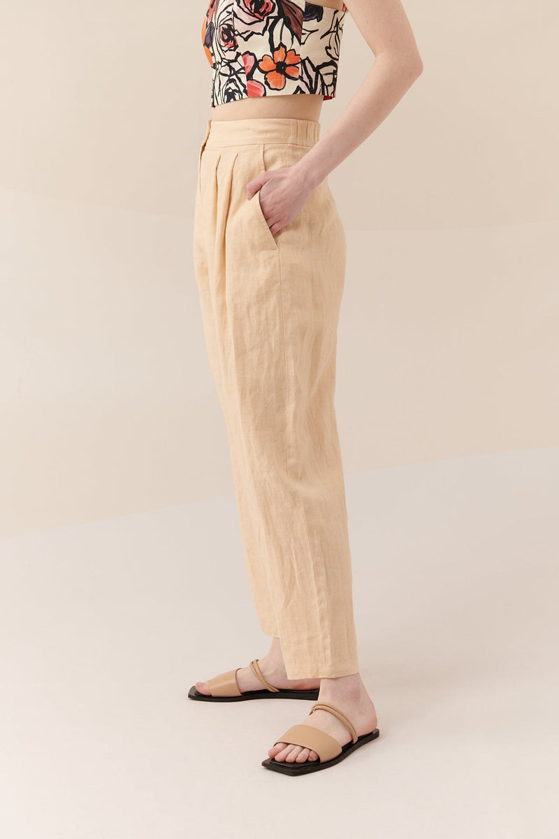 Roman Solid Pleat Detail Trousers Natural