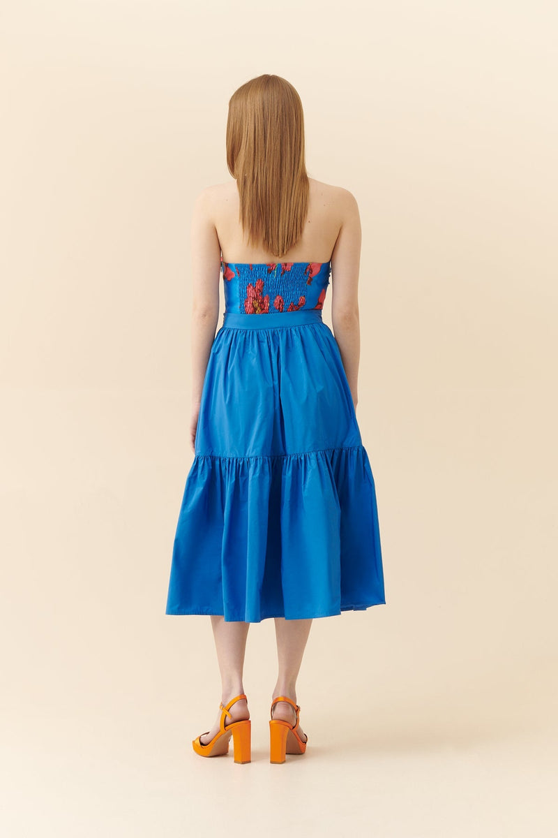 Roman Taffeta Tiered Detail Maxi Skirt Blue