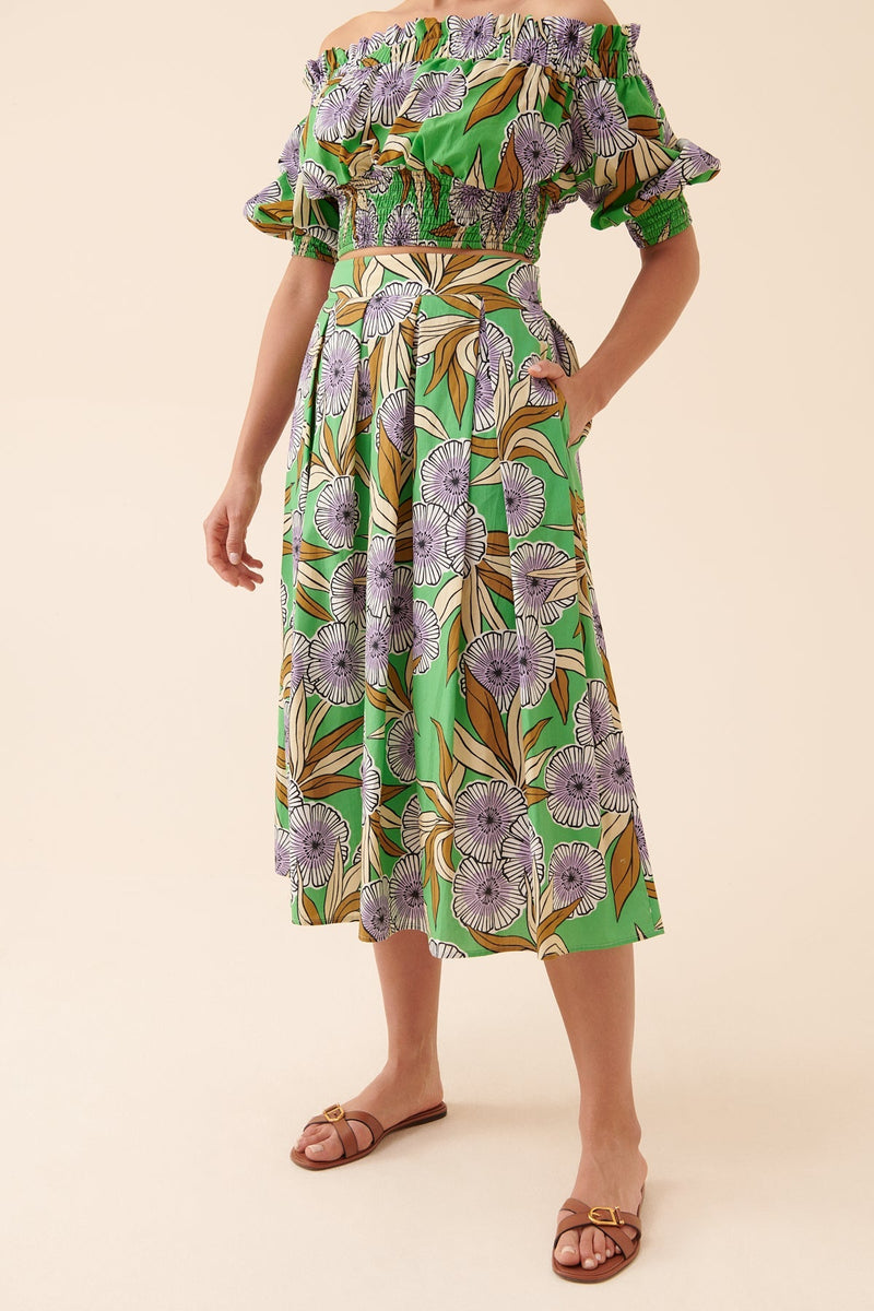 Roman Floral Print Pleated Skirt Multi Color