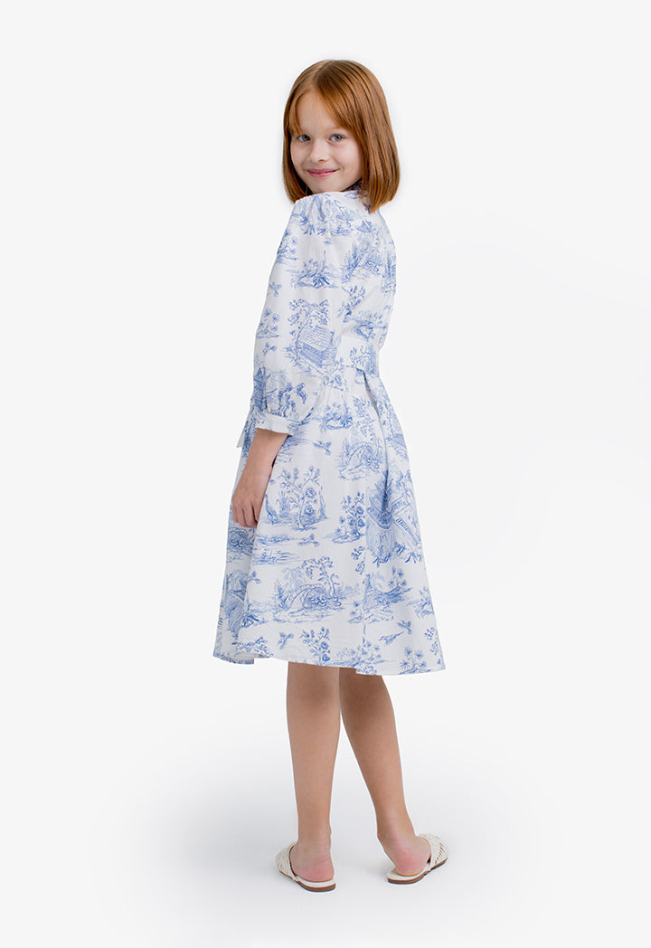 Choice Kids Printed Belted Dress Offwhite