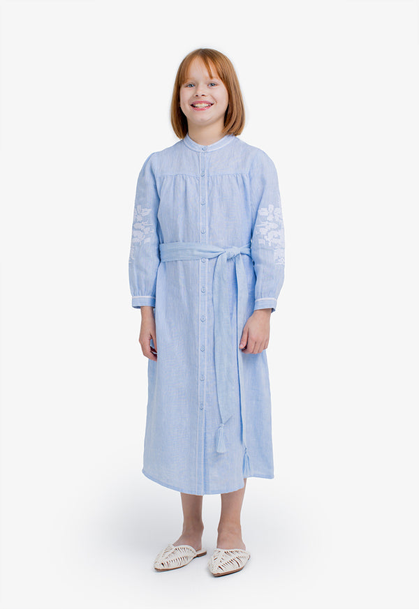 Choice Kids Solid Embroidered Maxi Dress Light Blue