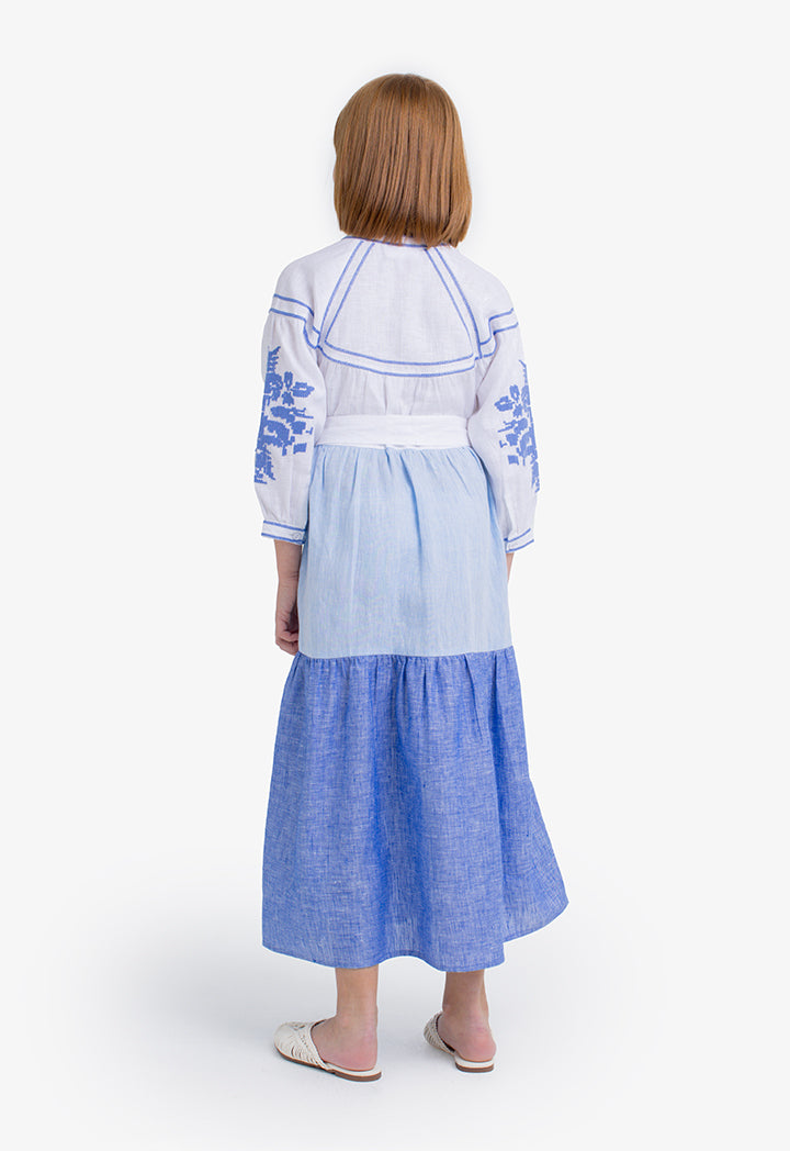 Choice Kids Color Block Embroidered Maxi Dress Blue