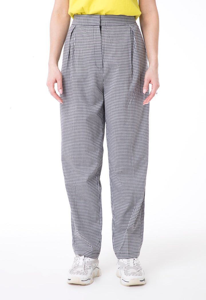 UNQ Checkered Pleated Slim Fit Trouser BLACK