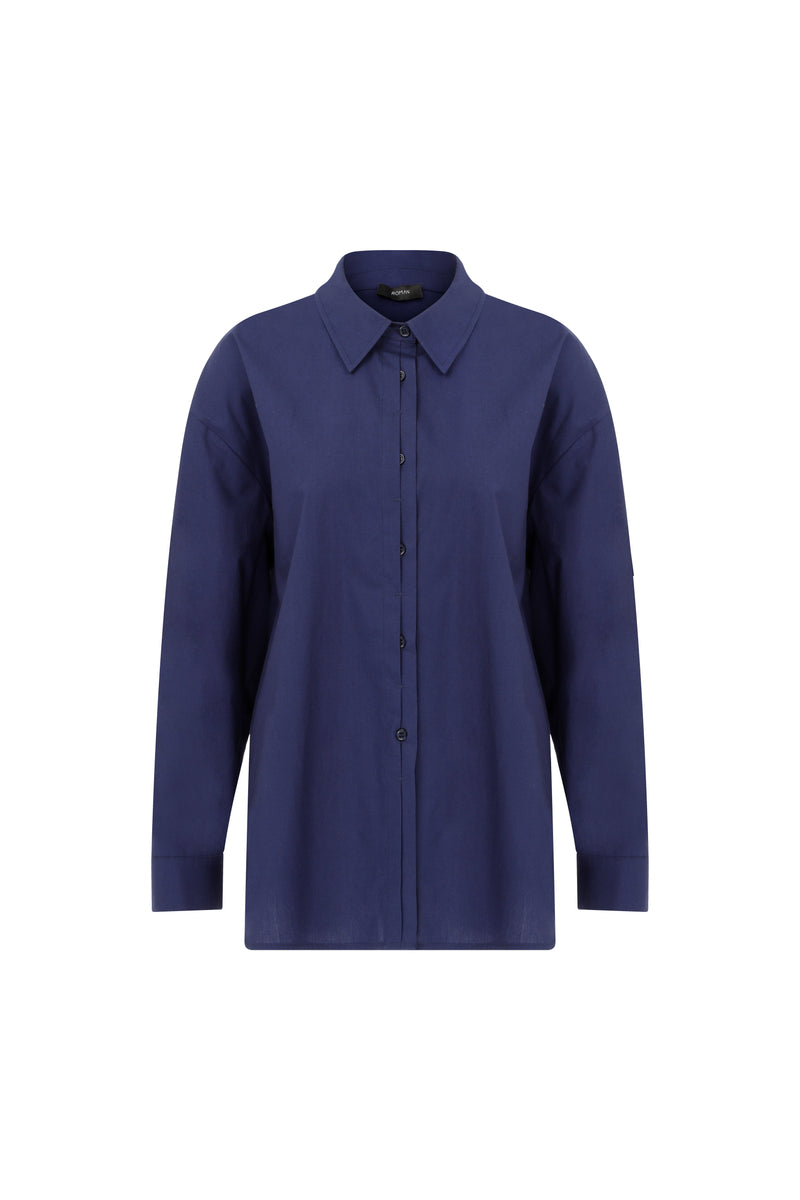 Roman Long Sleeve Poplin Shirt Navy Blue