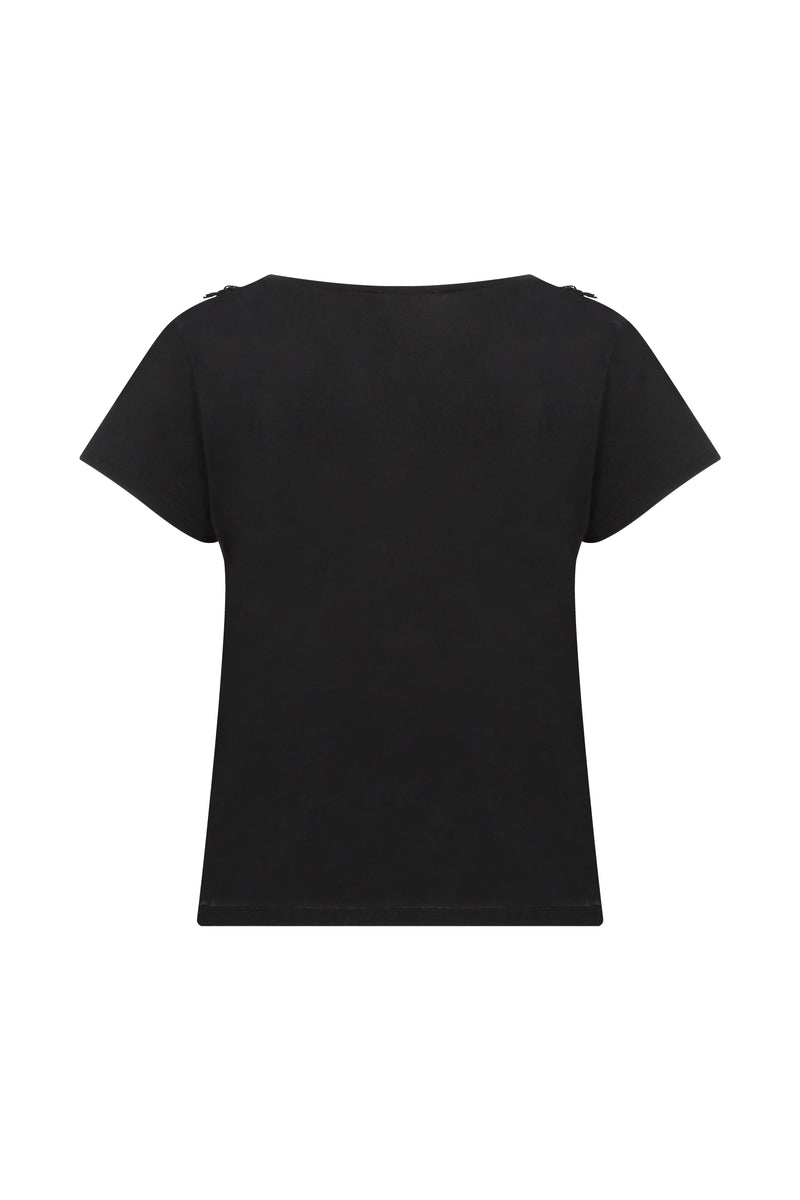 Roman Fringed Detailed T-Shirt Black