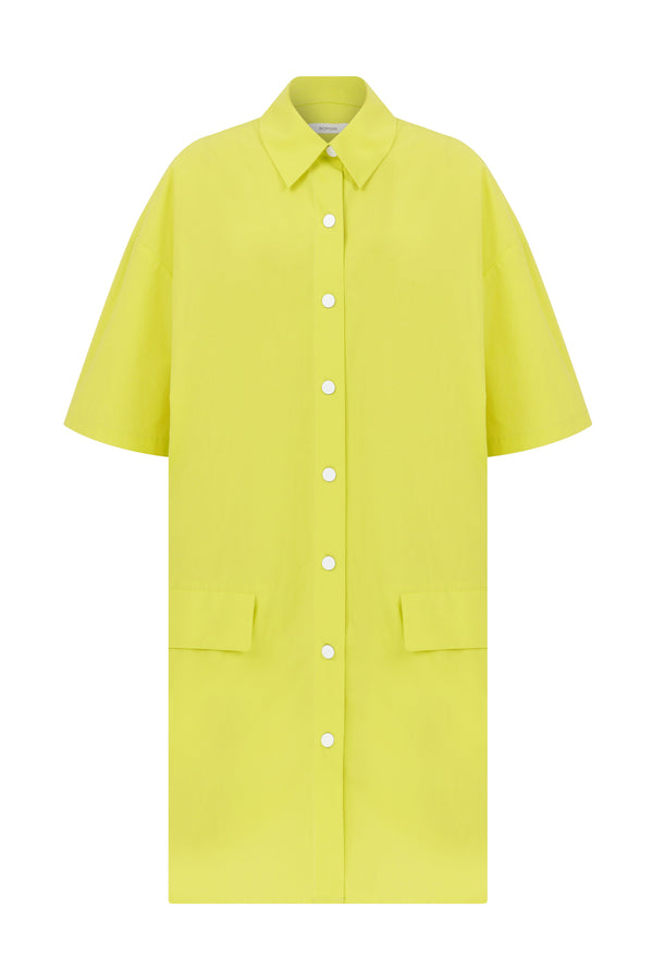 Roman Single Tone Shirt Dress Yellow