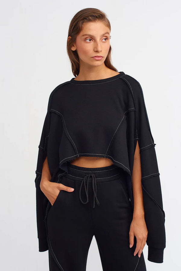 Nu Cropped Sweatshirt With Stitched Detail Black