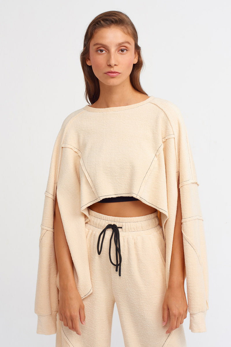 Nu Cropped Sweatshirt With Stitched Detail Natural
