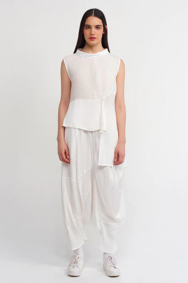 Nu Solid Sleeveless Asymmetrical Blouse Off White