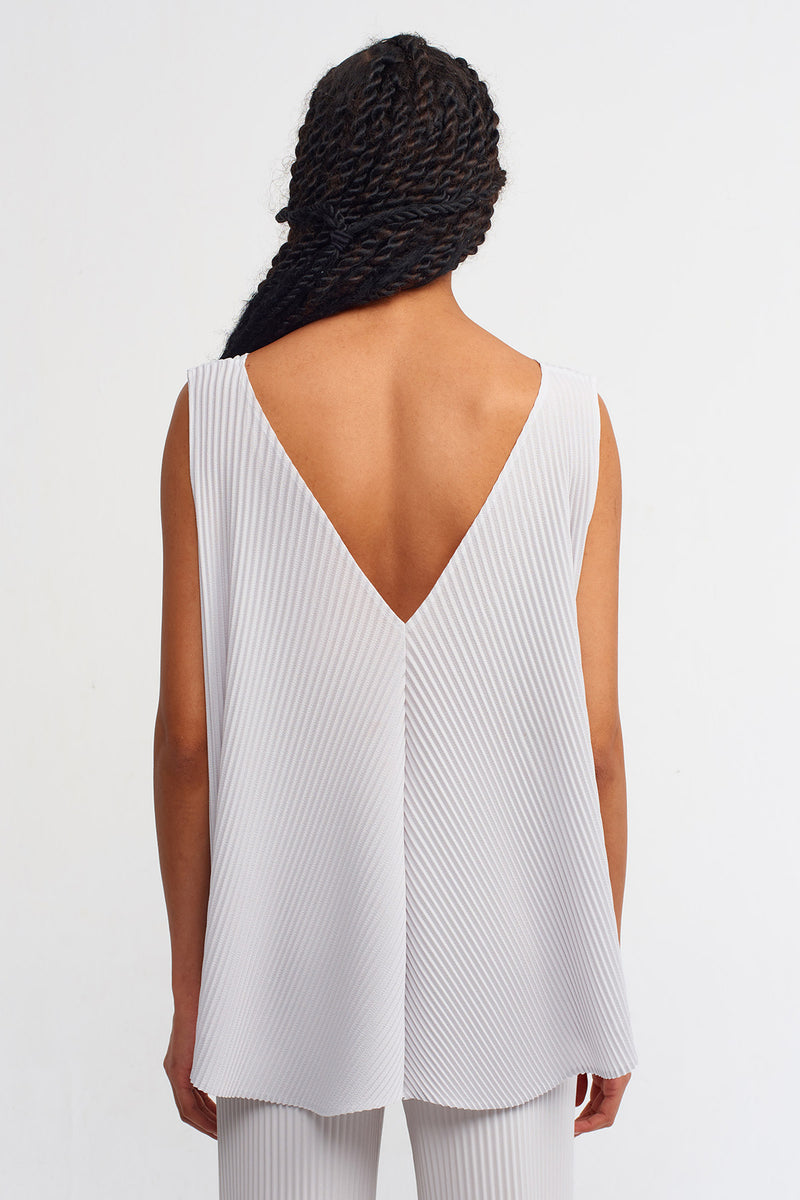 Nu Solid V-Neck Ribbed Blouse Ice
