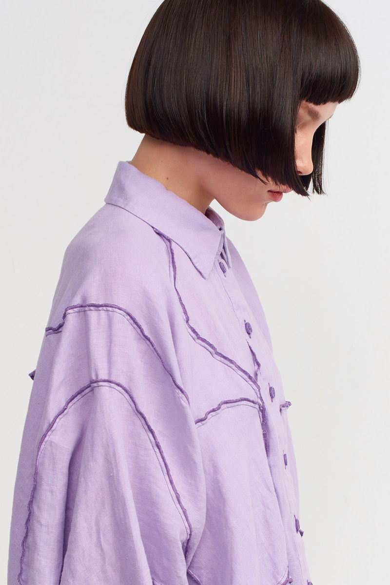 Nu Stitched Detail Linen Shirt Purple