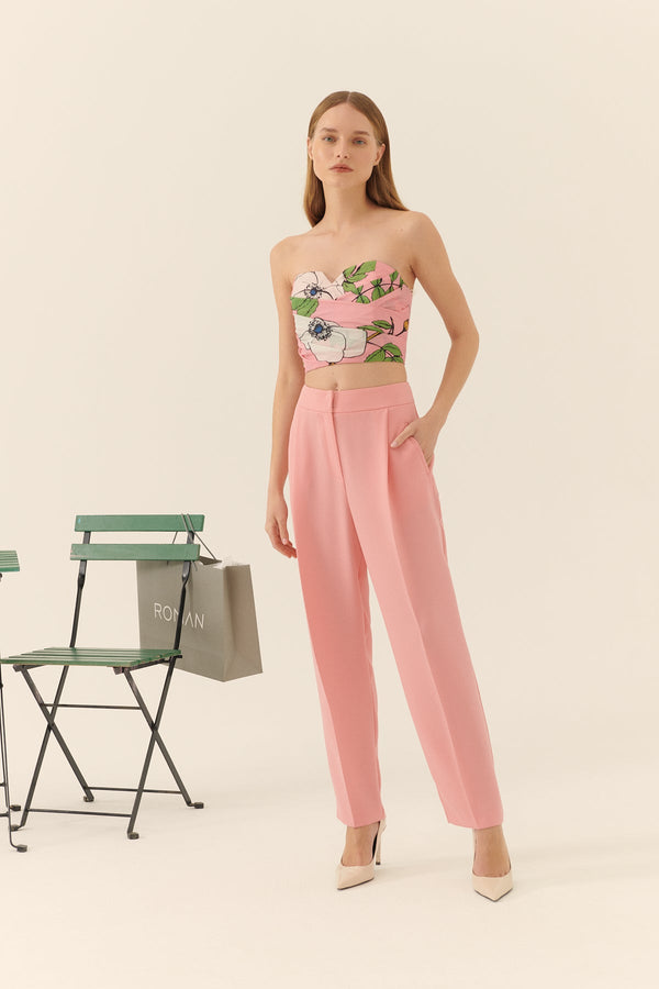 Roman Solid Silk Crepe Carrot Trousers Pink