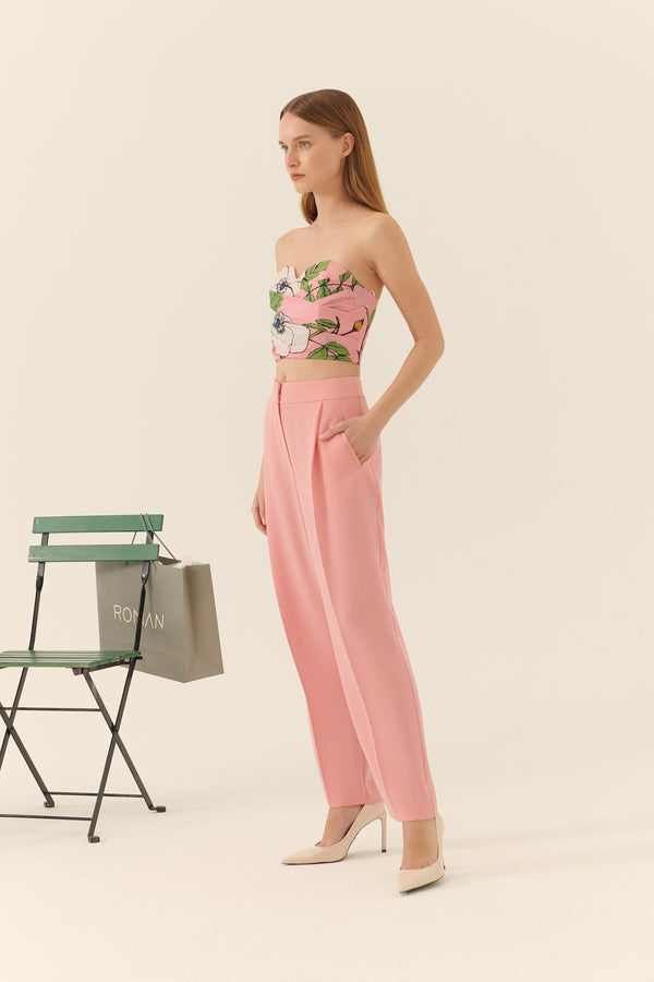 Roman Solid Silk Crepe Carrot Trousers Pink