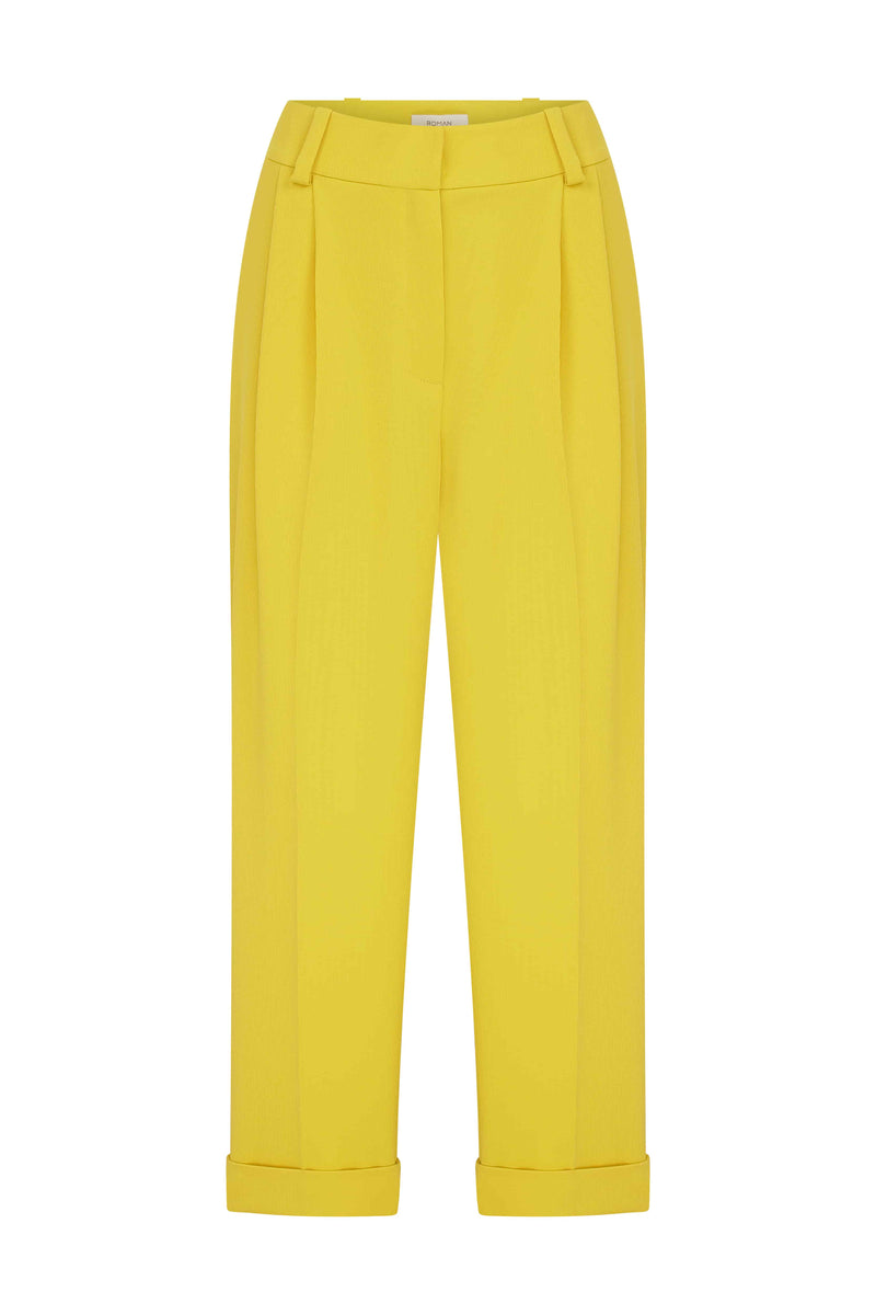 Roman Crepe Carrot Fit Trousers Yellow