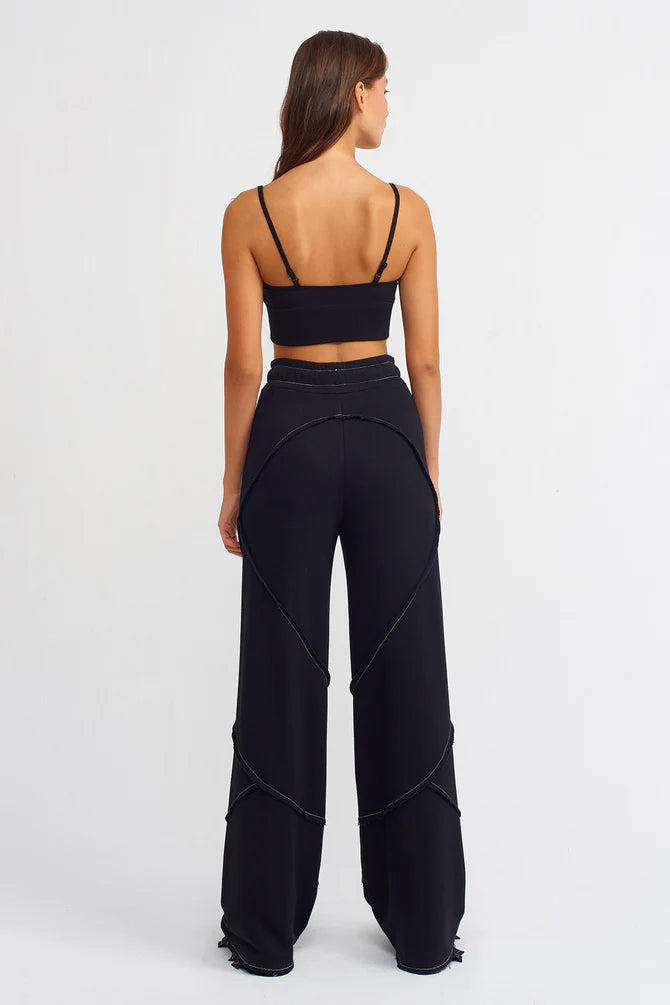 Nu Drawstring Trousers With Contrast Stitched Detail Black