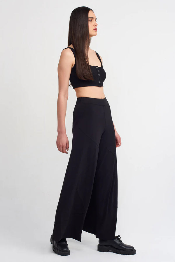 Nu Wide Leg Trousers With Stitched Detail Black